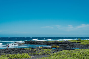 Lava flow at Punalu'u Black Sand Beach, Hawaii island / Big island.