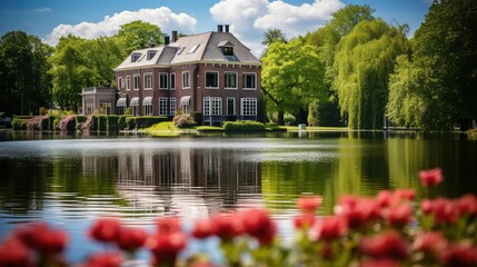 Fototapeta premium majestic beautiful mansion building illustration stunning palatial, exquisite lavish, magnificent upscale majestic beautiful mansion building