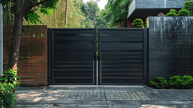 the use of sustainable materials and eco-friendly design practices in modern gate construction High detailed and high resolution smooth and high quality photo professional photography