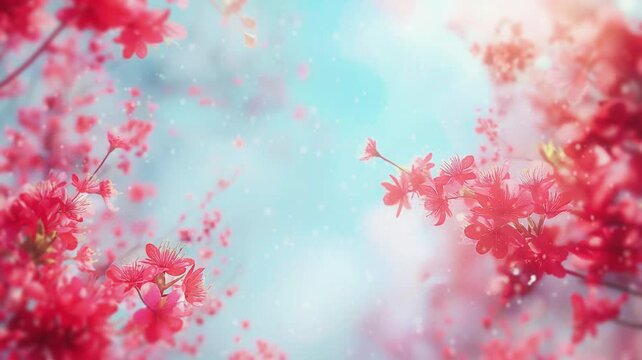 Close-up video of red cherry blossoms on spring, looping