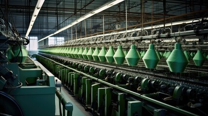 production plant textile mill illustration machinery weaving, fibers yarn, loom dyeing production plant textile mill