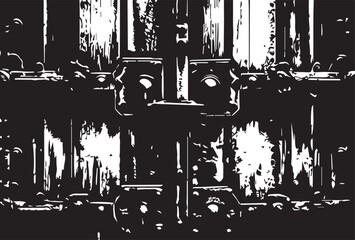 Old door, Wooden floor,  Cracked wall grunge texture