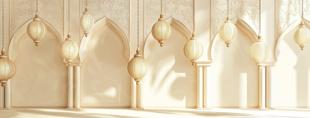 Empty Islamic Ramadan Background banner for ramadan is decorated with lanterns Eid Al Fitr Mubarak