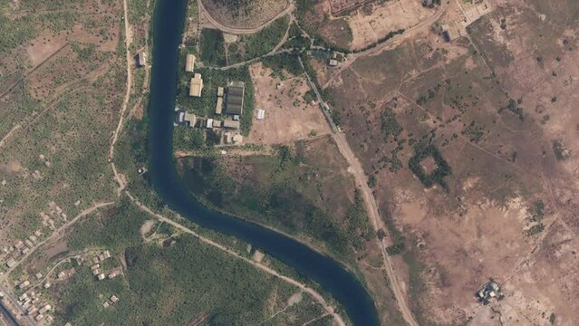 Aerial sunset drone shot of Babylon at the Labyrinth of Nebuchadnezzar Palace. Iraq