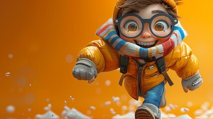 A determined 3D cartoon character illustration on a mission against a vibrant solid backdrop, its focused expression and dynamic pose frozen in HD perfection