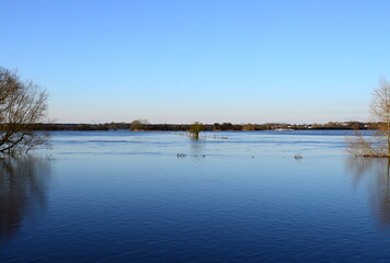 Flood in Winter at the River Aller in the Village Hodenhagen, Lower Saxony