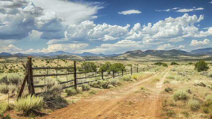 Fototapeta na wymiar Panoramic view of a dirt road leading through the desert in Utah