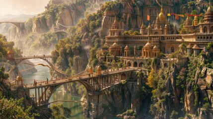 Buddhist temple on the edge of the cliff in the mountains