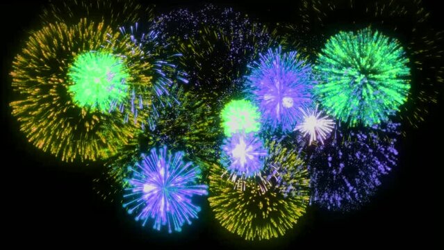 Animation colorful firework on background.