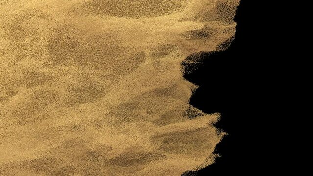 Sand blowing transition 3d rendering reveal from right to left on alpha background .