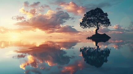 Sunset Serenity and Tree Reflection