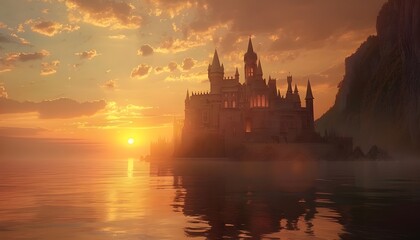 Fantasy castle at sunset