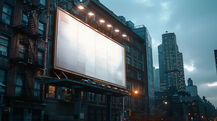 A blank billboard towers over the bright lights of Times Square in New York City