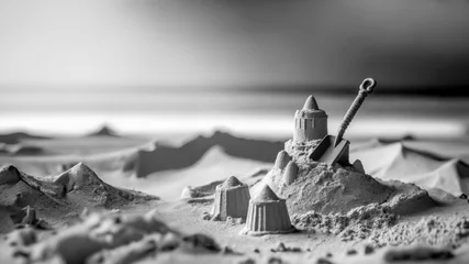 Papier Peint photo Gris Beachside Sand Castle with Lighthouse View