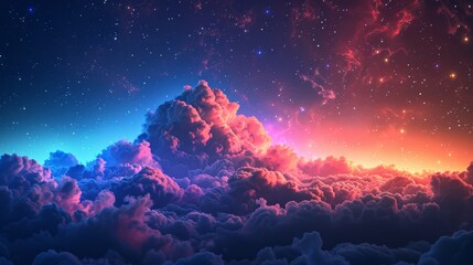 Enchanting night sky with colorful clouds and glowing stars - obrazy, fototapety, plakaty