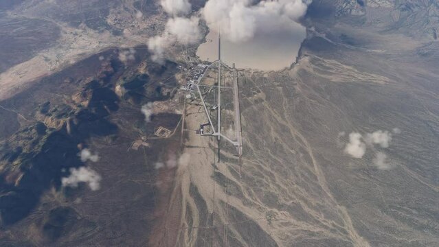 Top aerial drone view of Area 51 in Nevada. United States