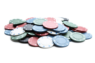 Poker chips isolated on white background - 760328426