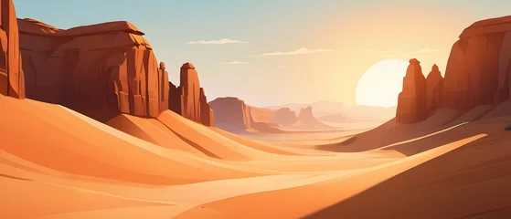 Foto op Canvas Natural desert landscape, sandstone hills without vegetation at sunset © Rat Art