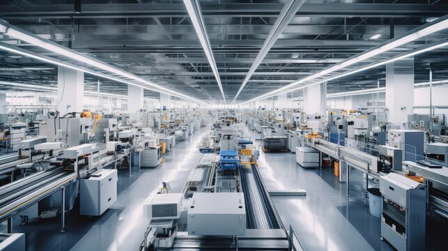 assembly machine electronics factory illustration manufacturing engineering, innovation efficiency, quality control assembly machine electronics factory