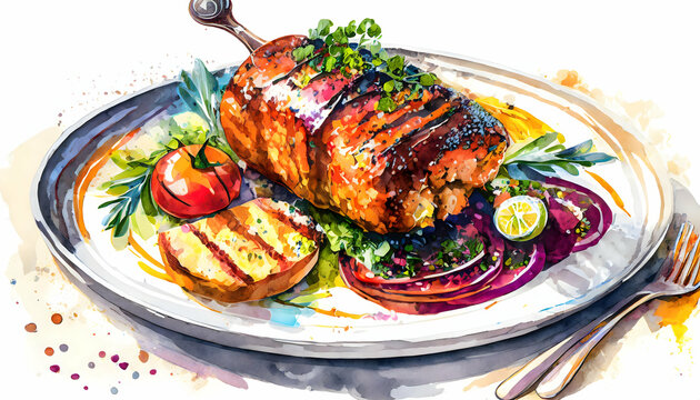 Joyful Happiness Homemade Roasted all the Sides in luxury restaurant, top view on digital art concept, Generative AI.