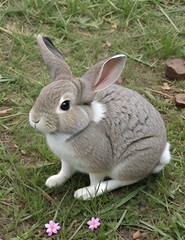 Fototapeta premium white rabbit on grass, Generative AI