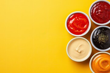 Fototapeta na wymiar top view of condiments with copy space for text. Food background for stock photography. - generative ai