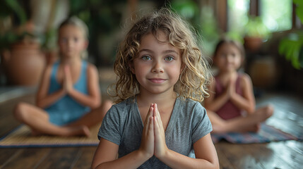 Portrait of a young girl in yoga class - obrazy, fototapety, plakaty