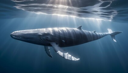A Blue Whale Gliding Through A Sunlit Patch Of Wat