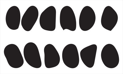 Modern liquid irregular blob shape abstract elements graphic flat style design fluid vector illustration set. set banner simple shape template for presentation, flyer, isolated on white background.