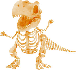 Tyrannosaurus rex skeleton . Watercolor painting cartoon character . illustration .