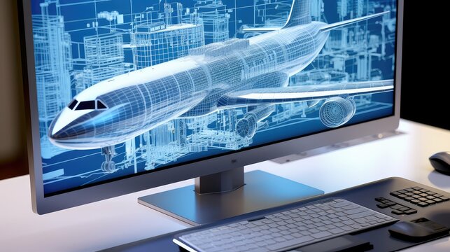 production computer aircraft manufacturing illustration automation innovation, assembly robotics, simulation efficiency production computer aircraft manufacturing