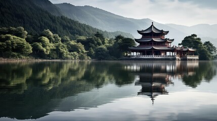 Obraz premium structure landscape temple building illustration sacred spiritual, ancient modern, serene peaceful structure landscape temple building