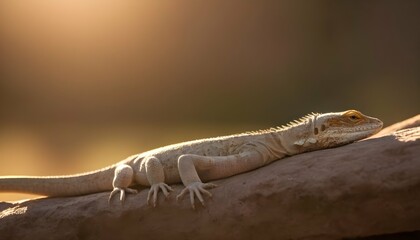 A Lizard Basking In The Warm Glow Of Sunlight - obrazy, fototapety, plakaty