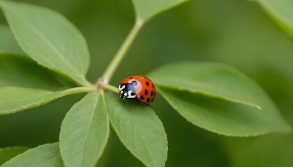 A Ladybug Peeking Out From A Cluster Of Leaves