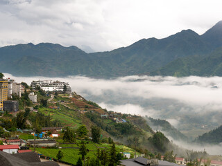 Fototapeta premium Foggy Valleys and Villages Resorts and Hotels in Sapa