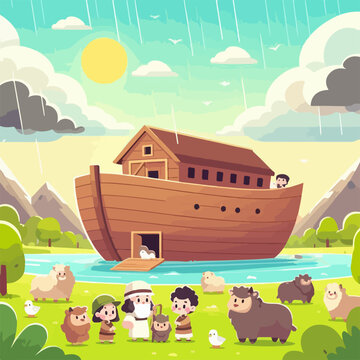 nuh noah ark ship cartoon illustration poster template