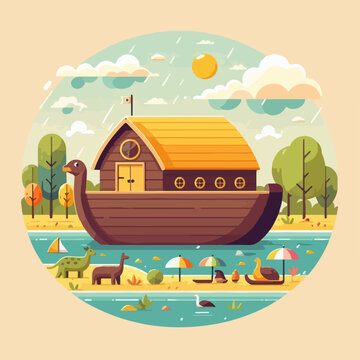 nuh noah ark ship cartoon illustration poster