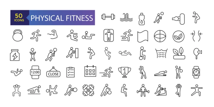 Fitness and Gym line icons Vector Icons. Adjust stroke weight Related Vector Line Icons. Set of fitness gym equipment sports recreation activity. Stock Adobe Stock