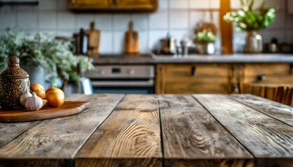 Fototapeta na wymiar Family Gathering: Blurred Kitchen Background with Wooden Table