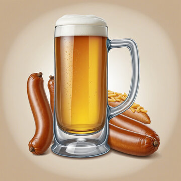 Oktoberfest illustration, beer mug and sausage