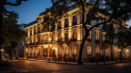 Fototapeta premium grand commercial mansion building illustration prestigious sophisticated, opulent chic, lavish high grand commercial mansion building