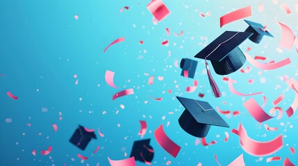Graduation caps thrown in the air celebrating achievement. joyous occasion with confetti. education success concept. bright and festive, perfect for invitations or announcements. AI