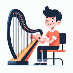 performance boy playing harp illustration vector