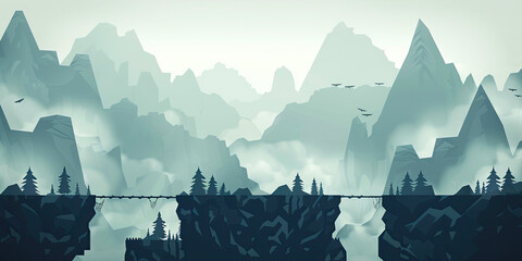 Mountains background, video game style graphics mountain level design backdrop illustration, gaming resources, scrolling platform, generated ai