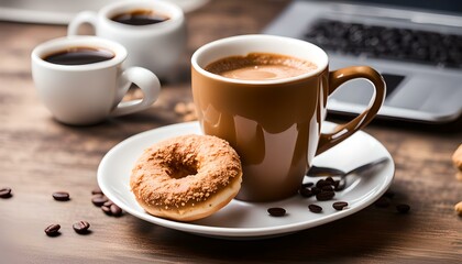Peanut butter donut and coffee mug
