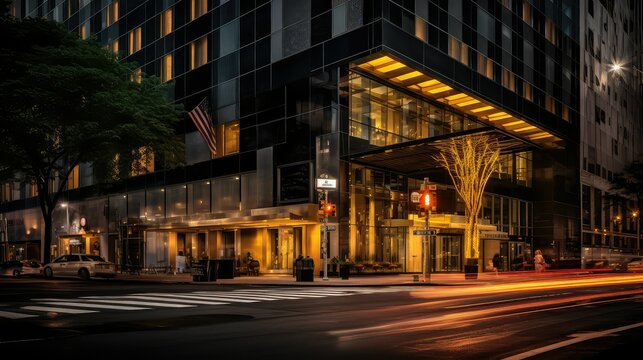 conference business hotel building illustration rooms suites, bar rooftop, fitness spa conference business hotel building