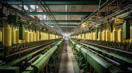 Naklejka premium fabric plant textile mill illustration cotton production, machinery weaving, fibers yarn fabric plant textile mill