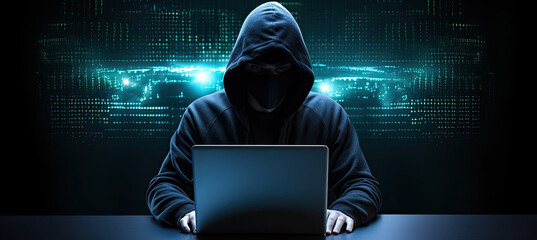 Hacker in front of his laptop