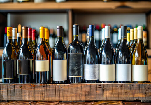 Selection of Fine Wines Displayed on Wooden Table.