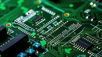 Obraz premium circuit board electronics factory illustration soldering quality, control manufacturing, automation robotics circuit board electronics factory